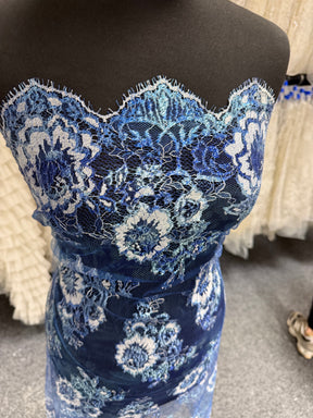 Blue Printed Chantilly Lace - P191
