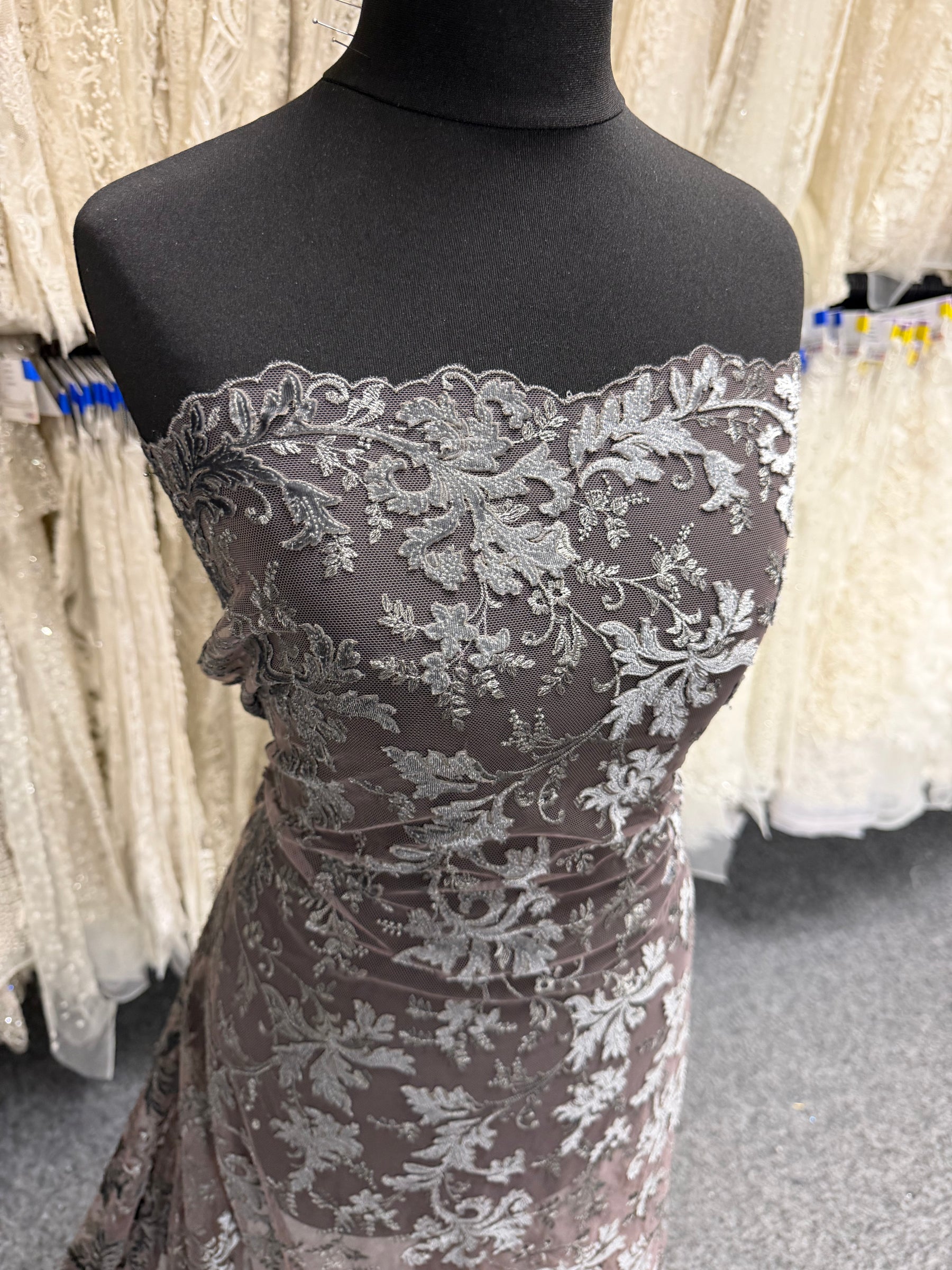 Grey Velvet Embroidery Lace - Madina