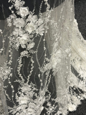 Ivory 3D Beaded Tulle - EB1008