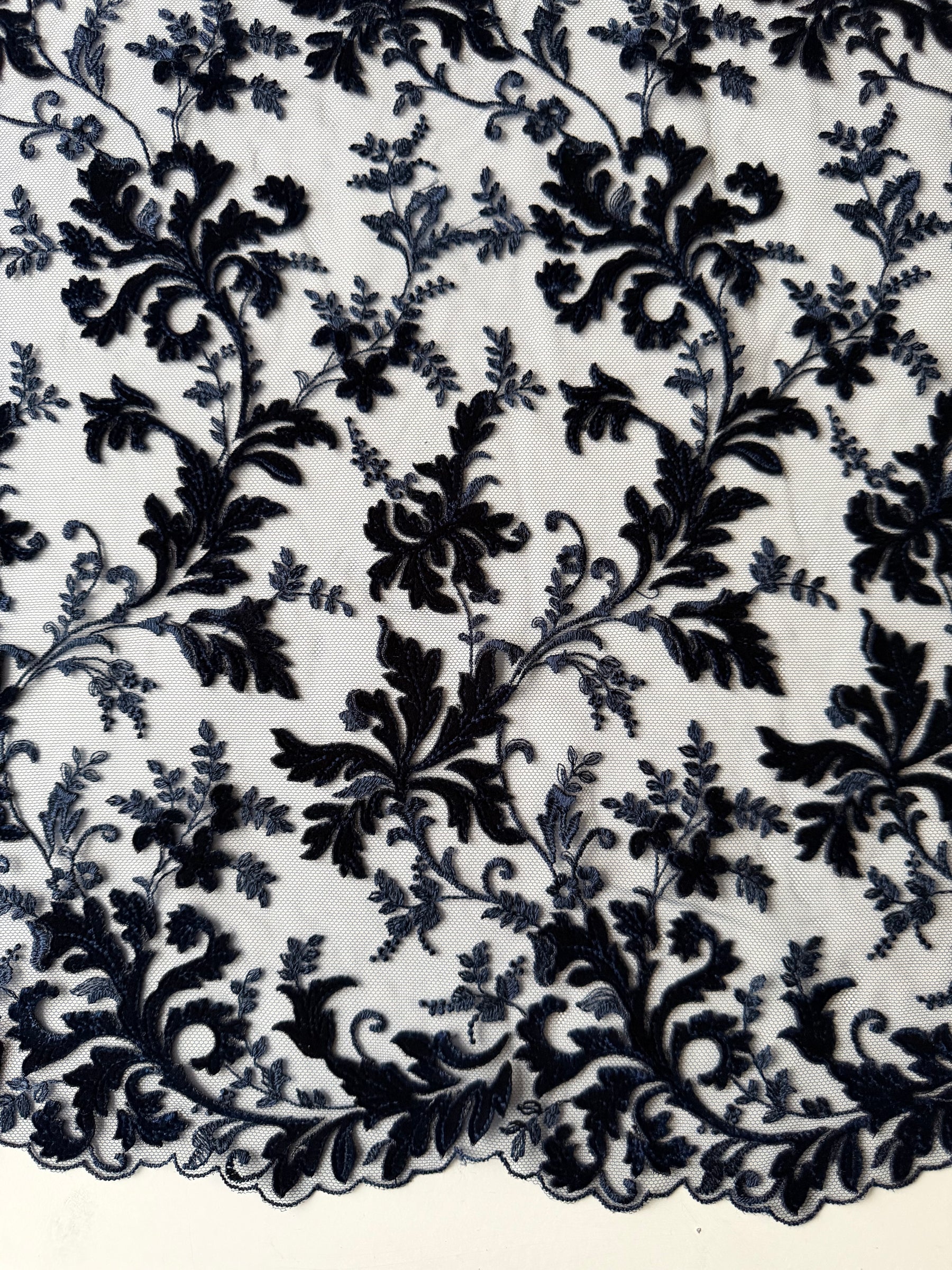 Navy Velvet Embroidery Lace - Madina