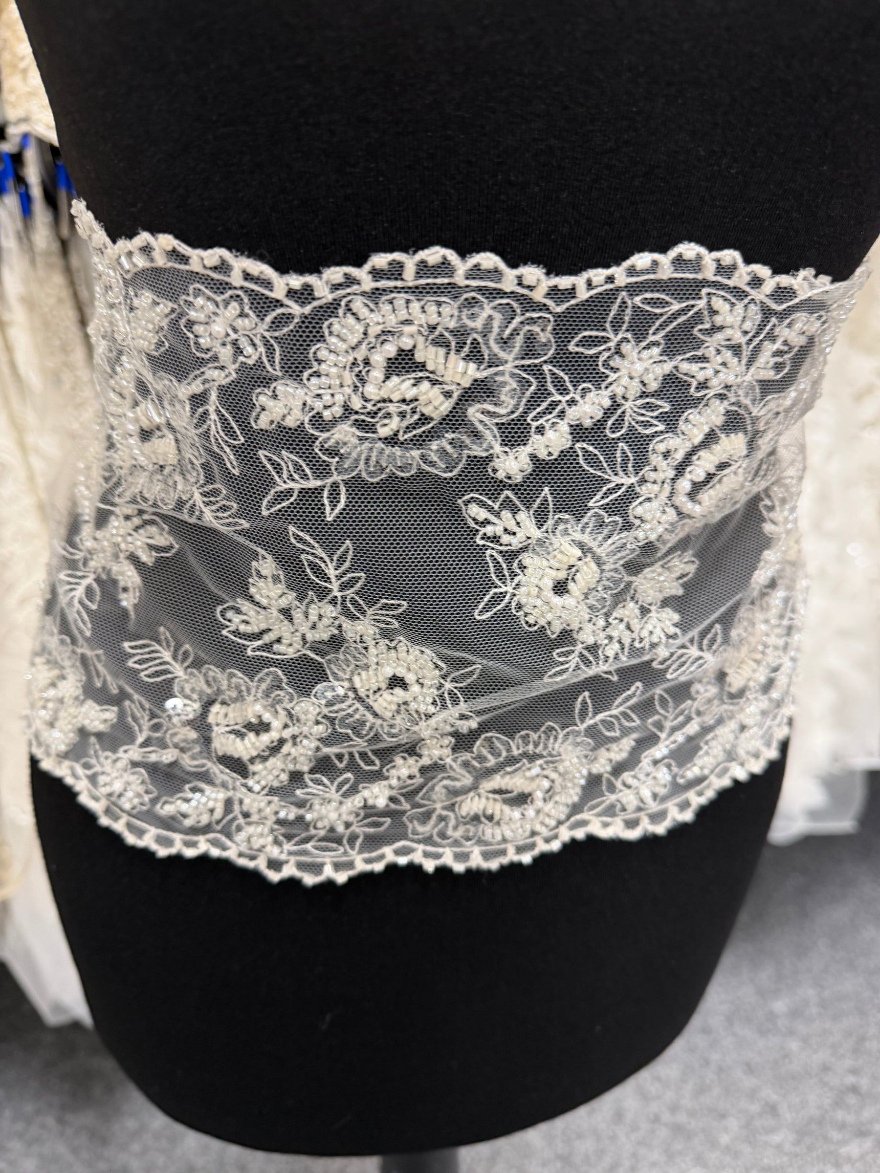 Ivory Bead and Sequin Embellished Lace Trim - T277