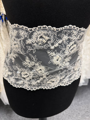 Ivory Bead and Sequin Embellished Lace Trim - T277