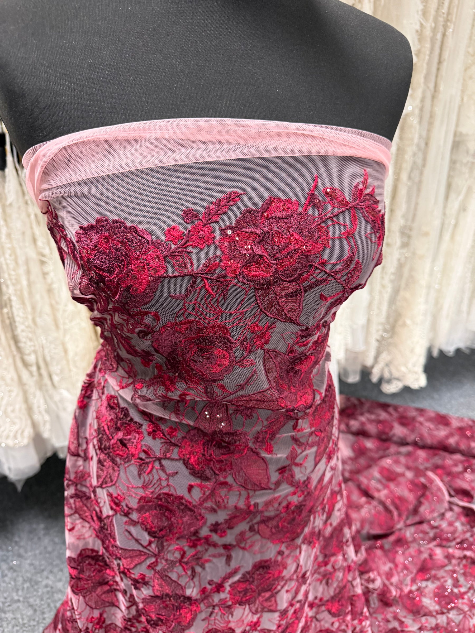 Wine Embroidered Sequin Lace – EB3059