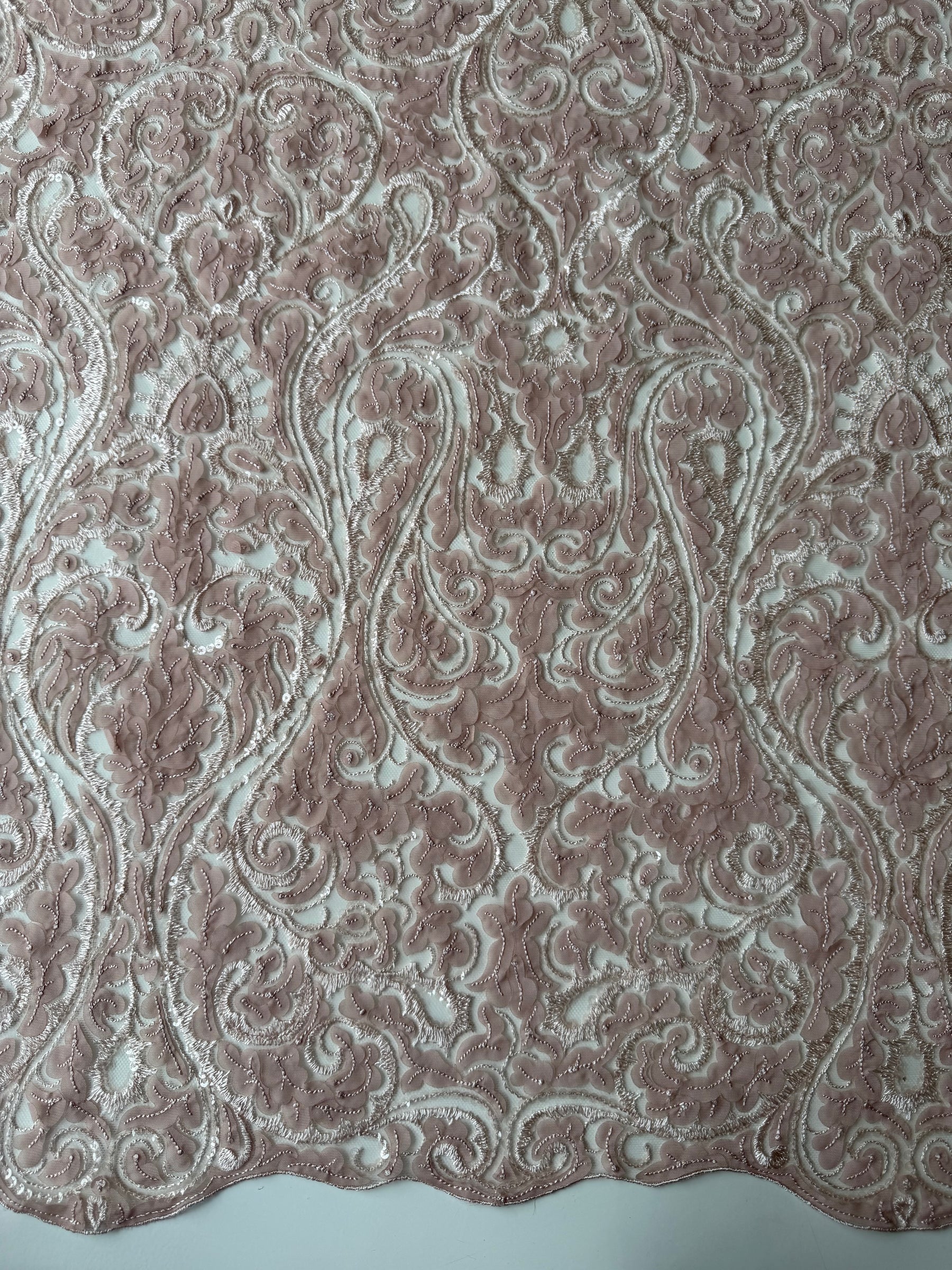 Dusky Pink Embroidered Sequin Tulle – EB3008