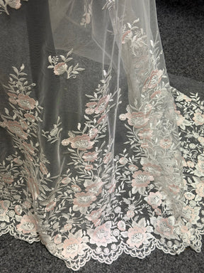 Ivory and Pink Embroidery Lace - EB5032