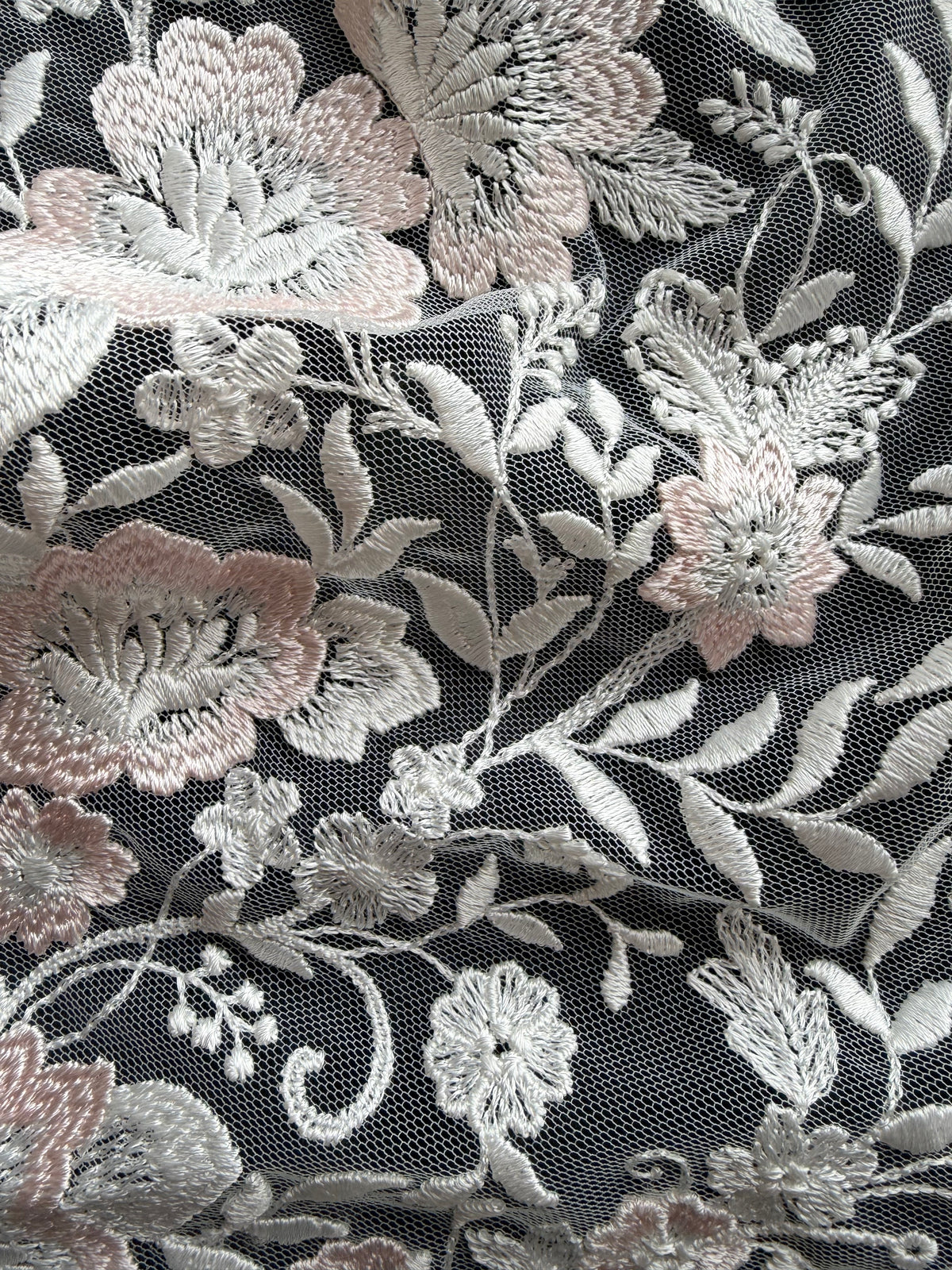 Ivory and Pink Embroidery Lace - EB5032