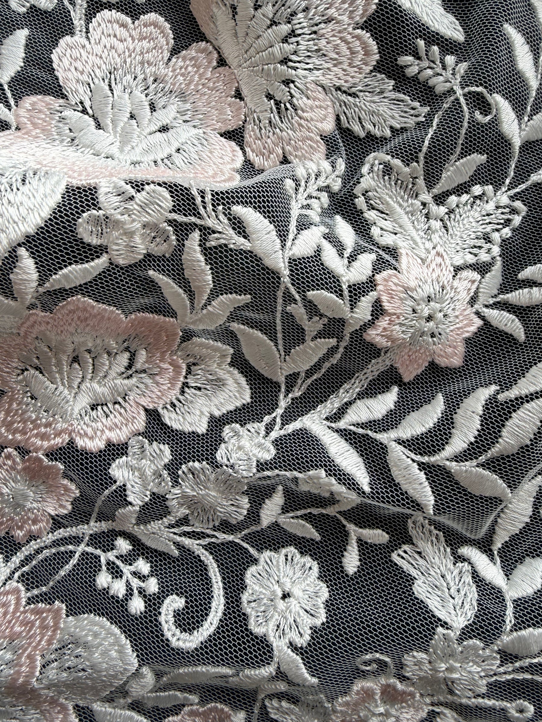 Ivory and Pink Embroidery Lace - EB5032