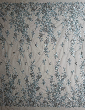 Grey/Blue Embroidered Beaded Tulle - EB1085