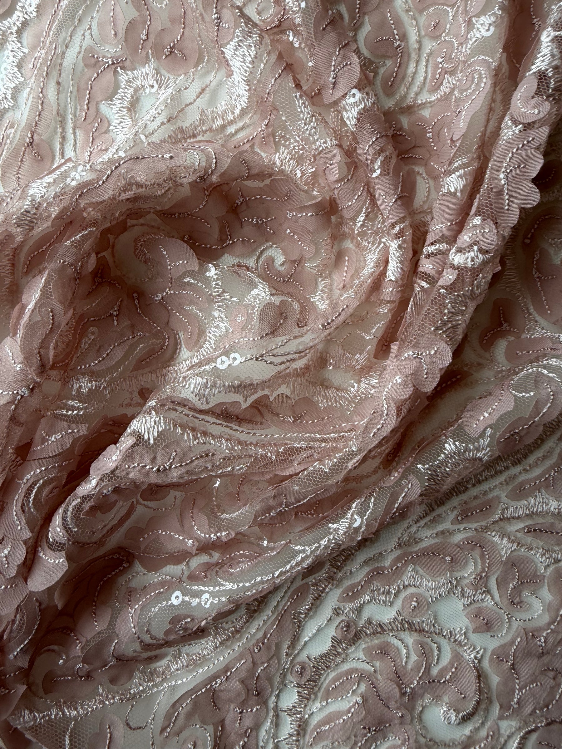 Dusky Pink Embroidered Sequin Tulle – EB3008
