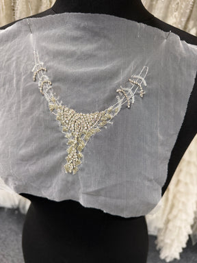 Ivory Beaded Lace Applique - T423