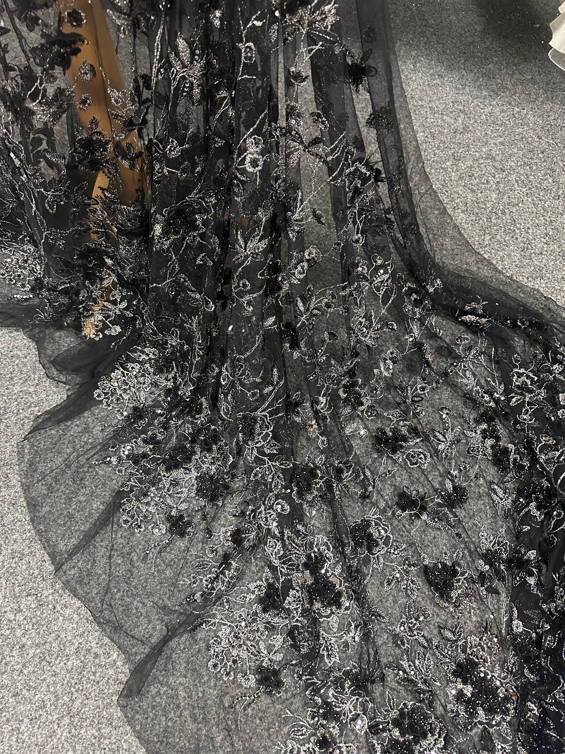Black & Silver Embroidered Lace - Aretha