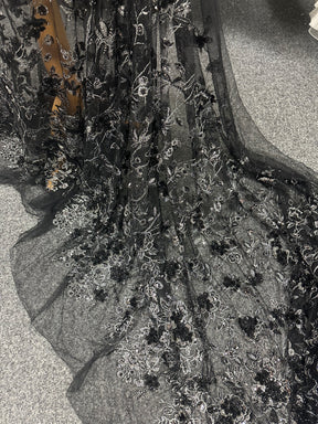 Black & Silver Embroidered Lace - Aretha