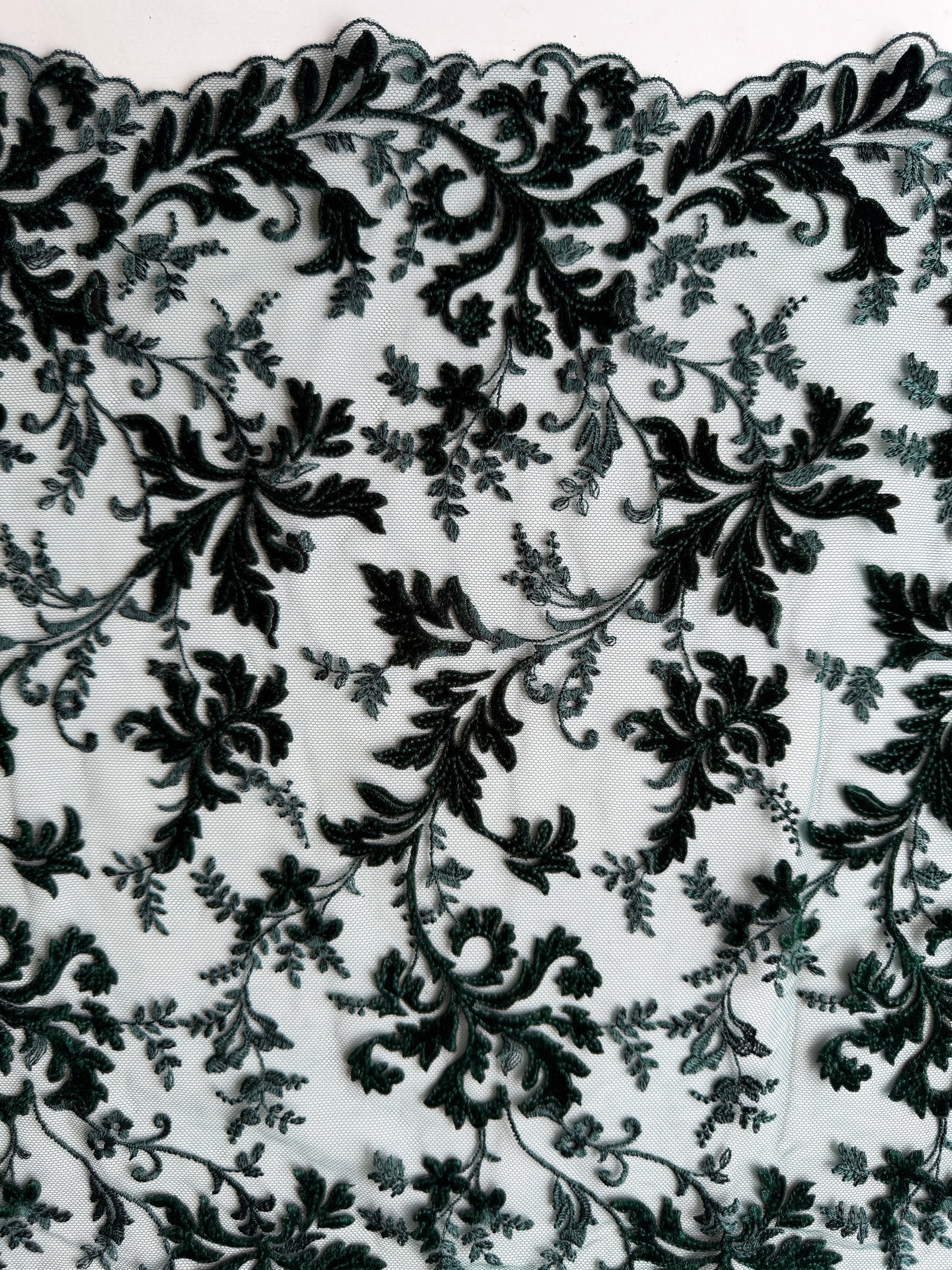 Hunter Green Velvet Embroidery Lace - Madina