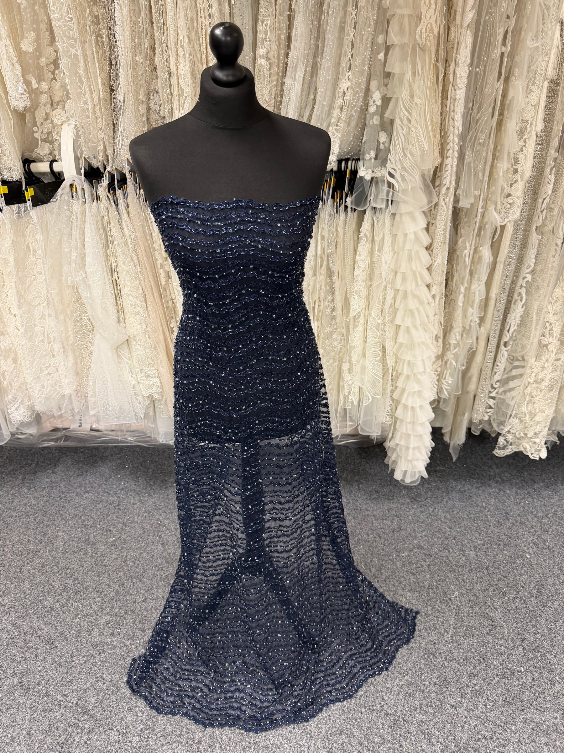 Navy Beaded Lace - P809