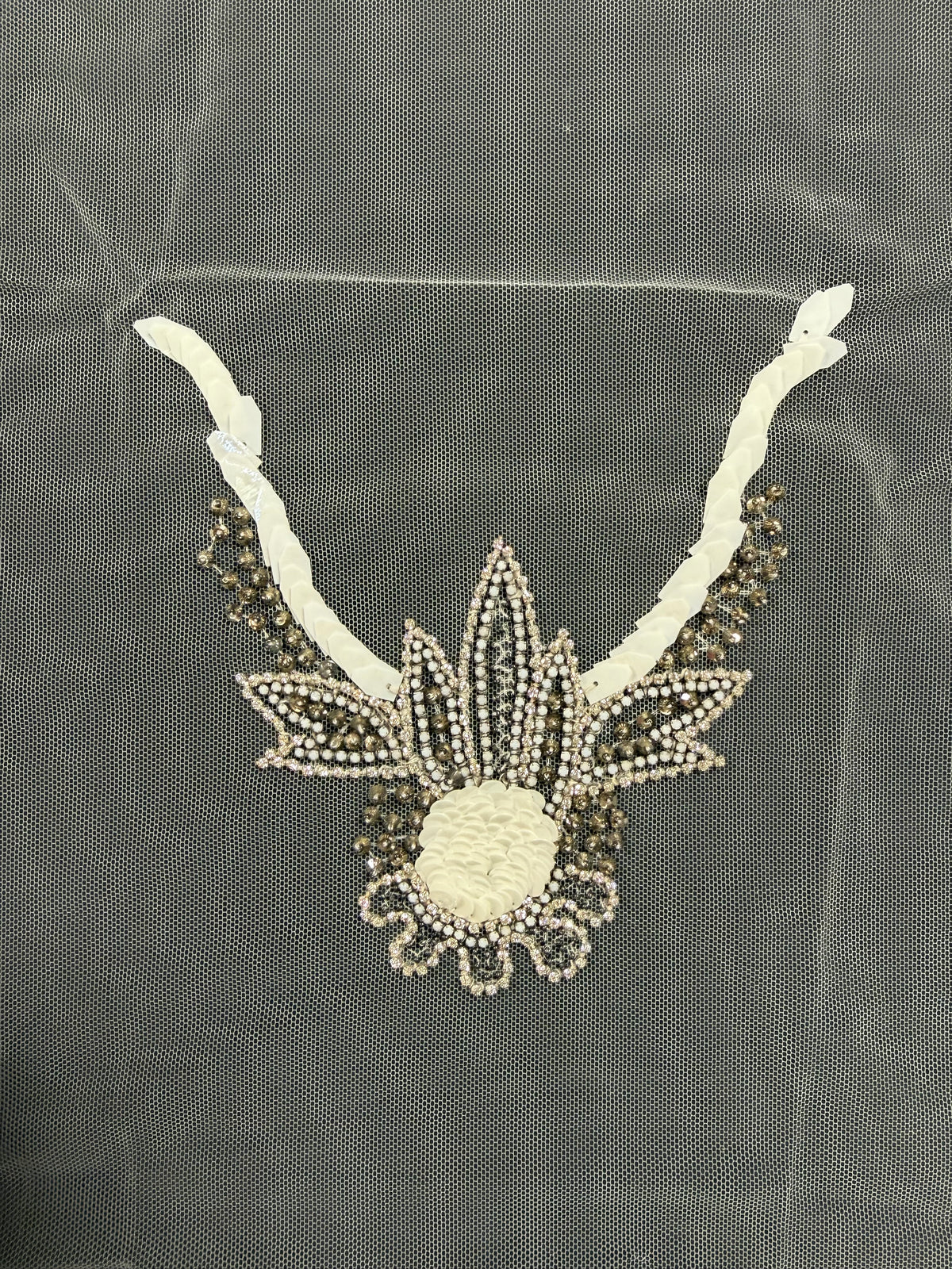 Ivory Beaded Lace Applique - T449