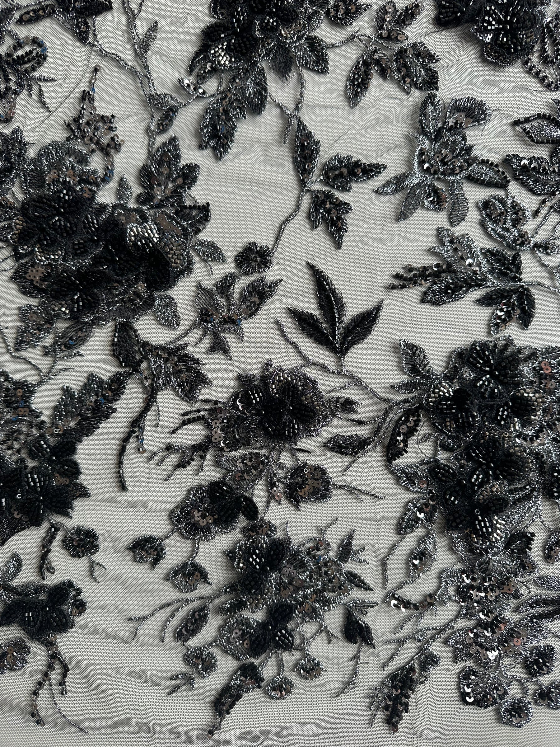 Black & Silver Embroidered Lace - Aretha