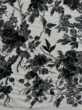 Black & Silver Embroidered Lace - Aretha