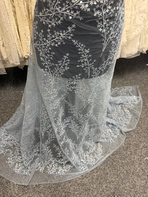 Limestone Blue Sequin Lace - EB3065