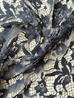 Navy Blue Silk Wool Italian Lace - P269