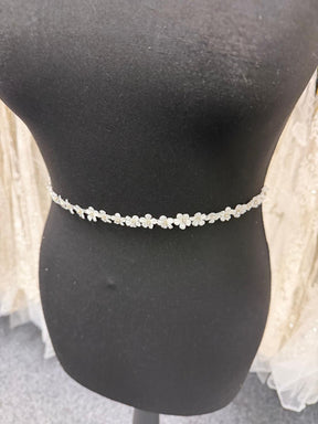 Ivory 3D Georgette Flower Crystal Edging - EH1020
