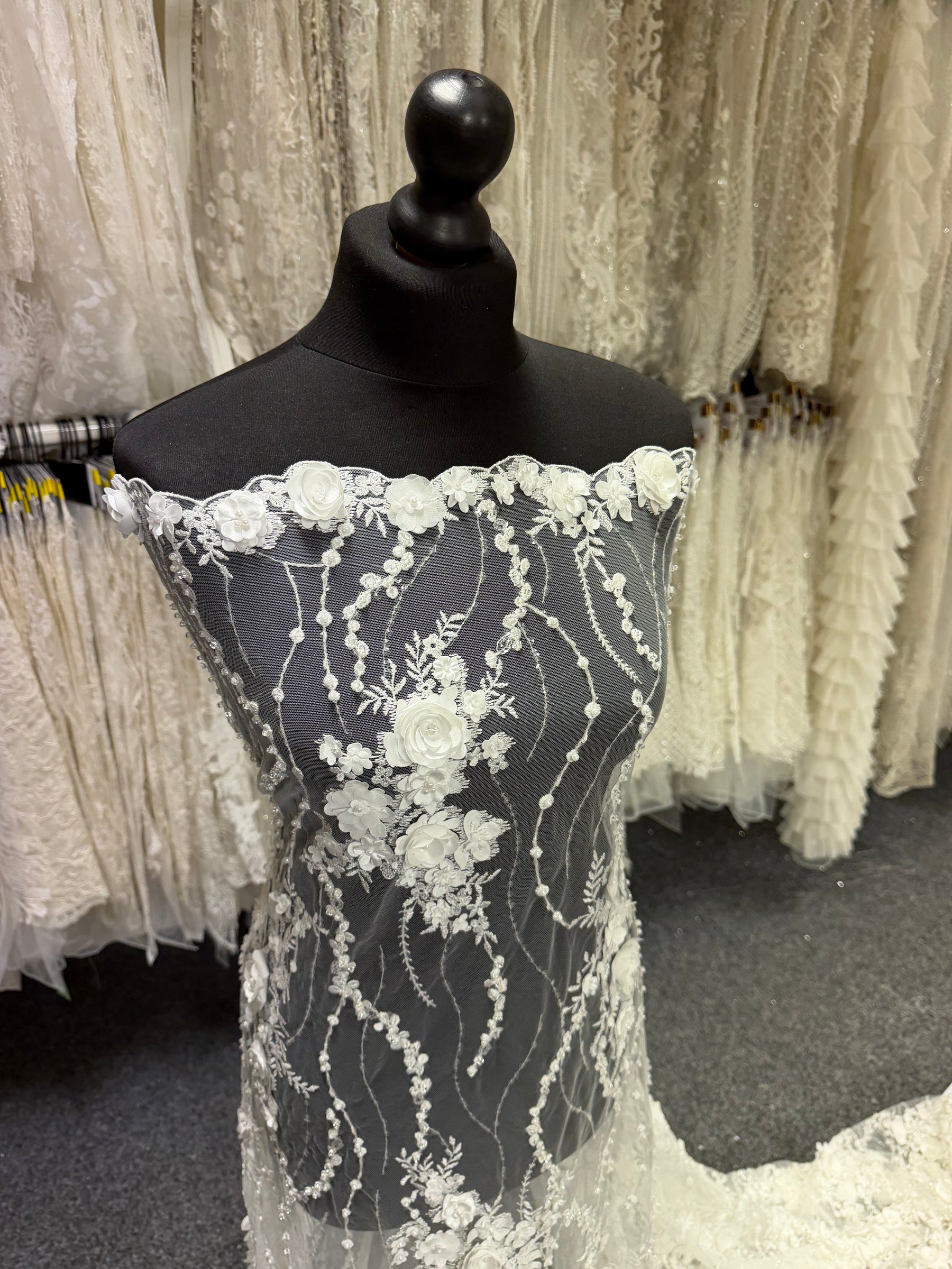 Ivory 3D Beaded Tulle - EB1008