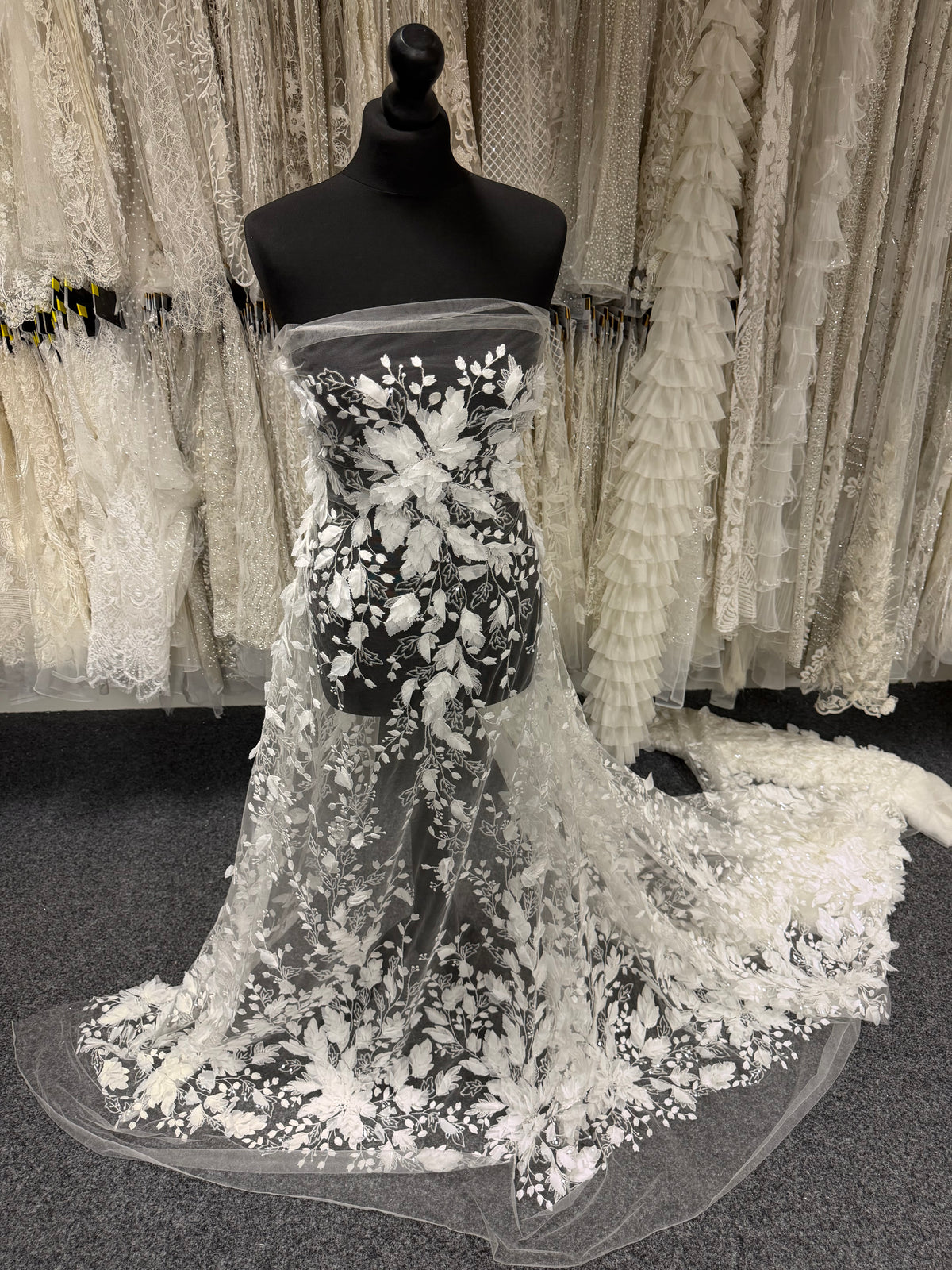 Ivory 3D Embroidered Beaded Tulle - EB1107