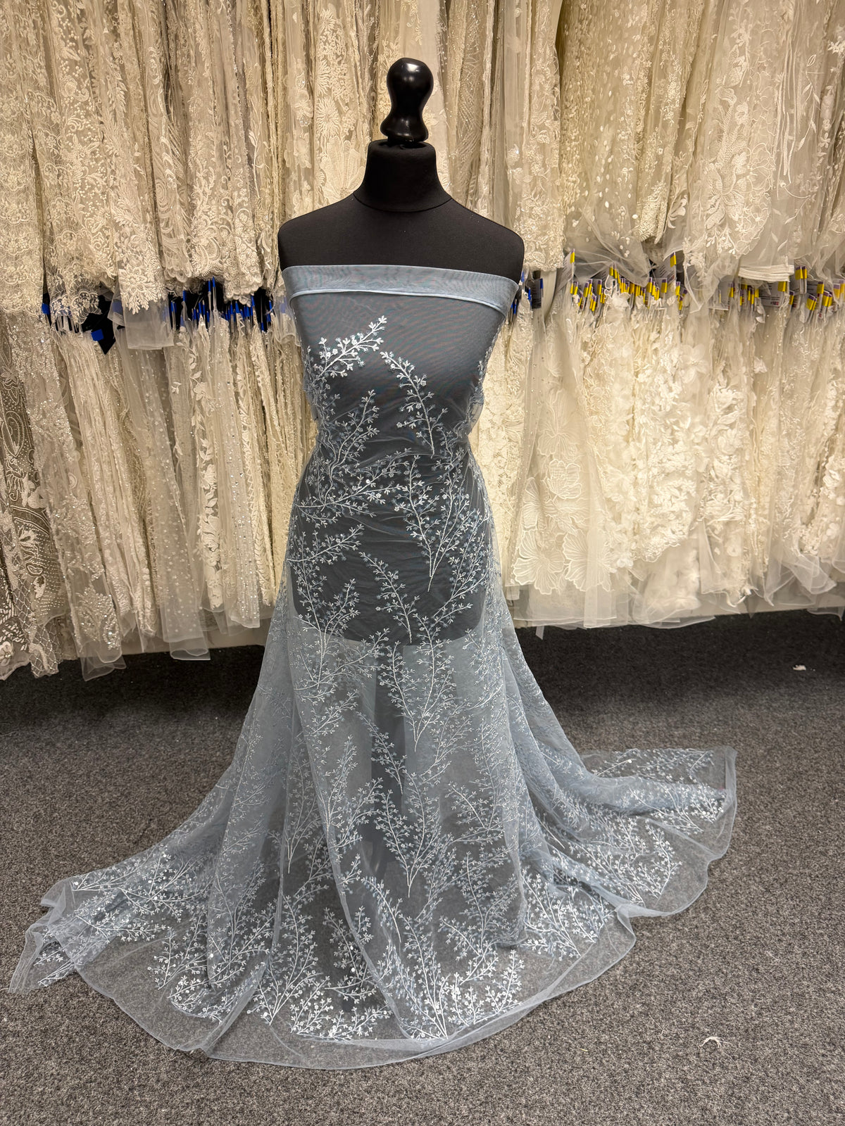 Limestone Blue Sequin Lace - EB3065