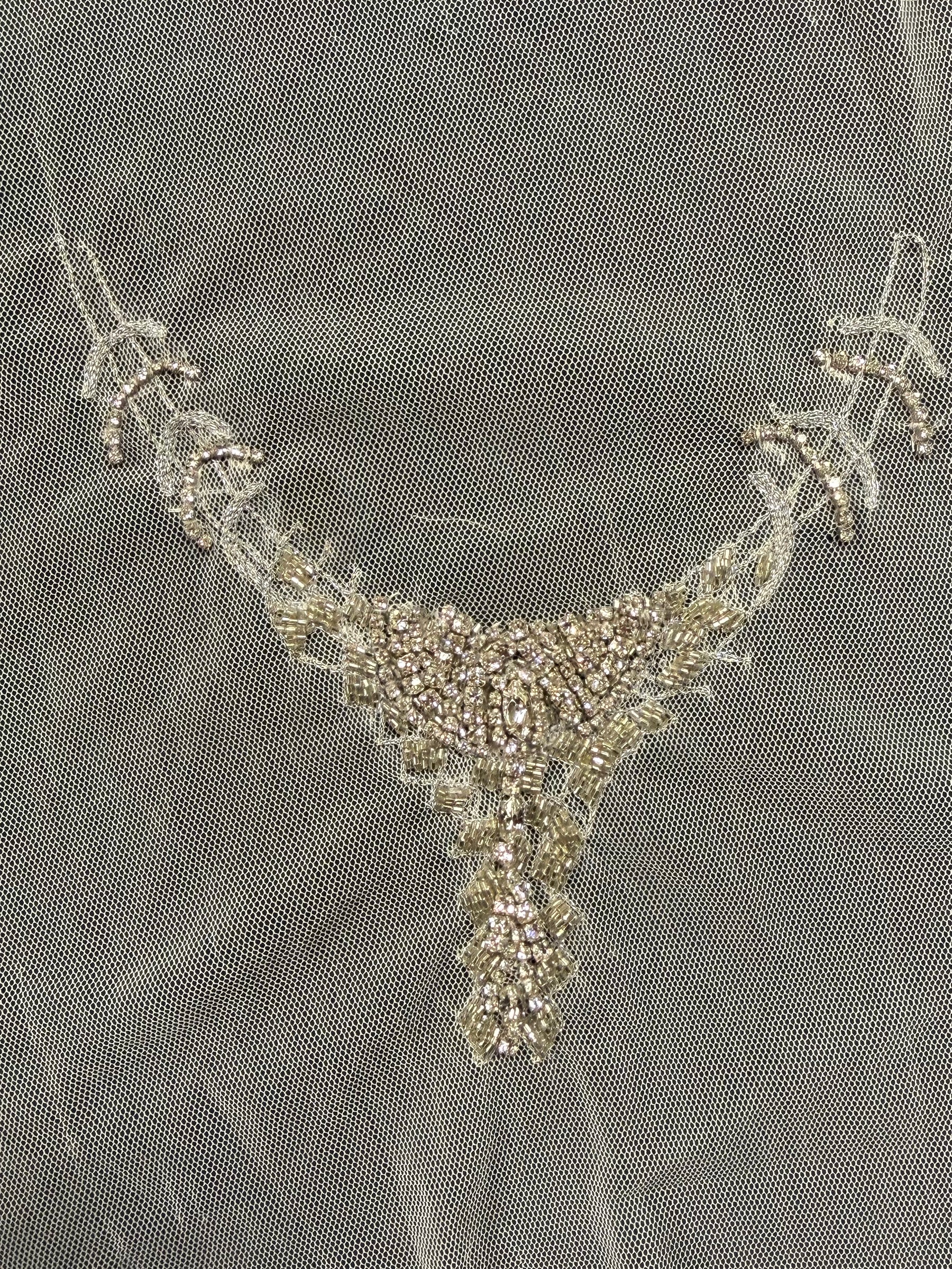 Ivory Beaded Lace Applique - T423