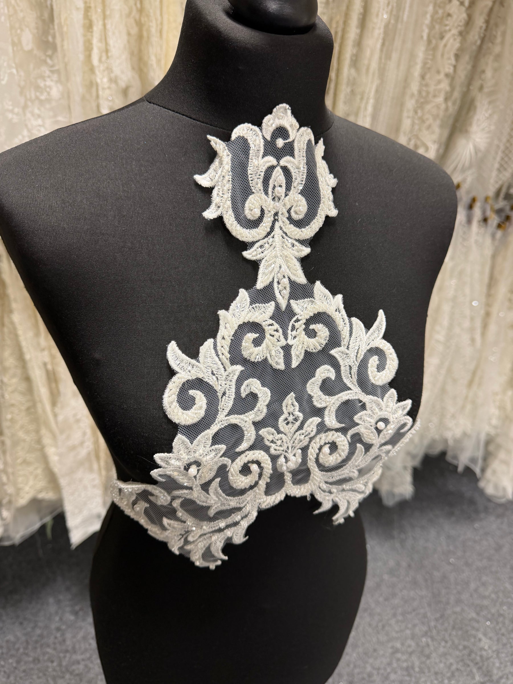 Ivory Beaded Lace Applique - T815