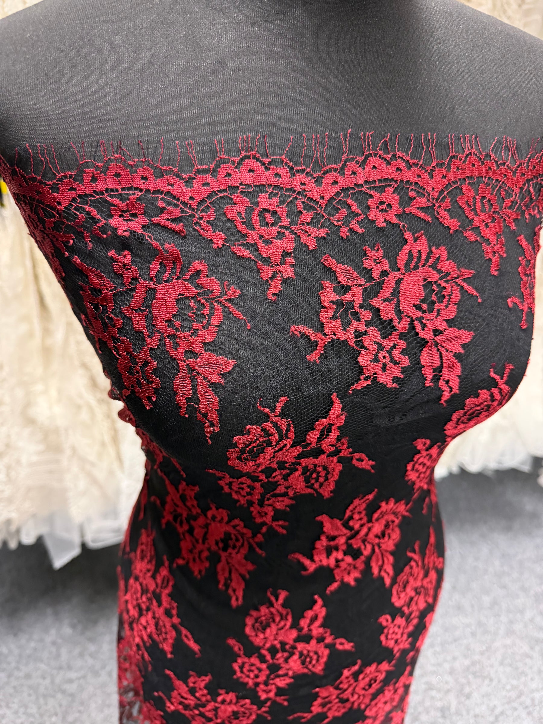 Wine & Black Chantilly Lace - P176