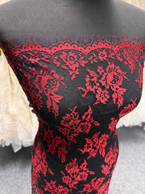 Wine & Black Chantilly Lace - P176