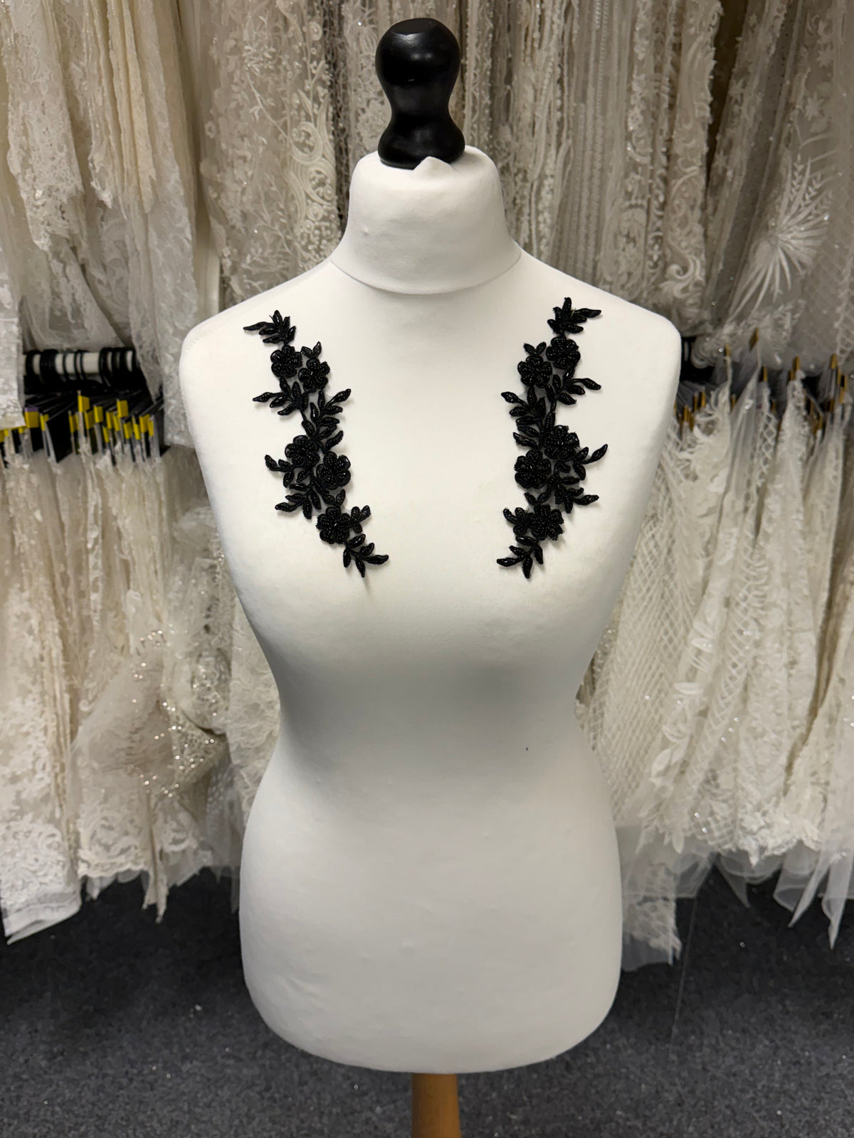 Black Beaded Lace Appliques - T26