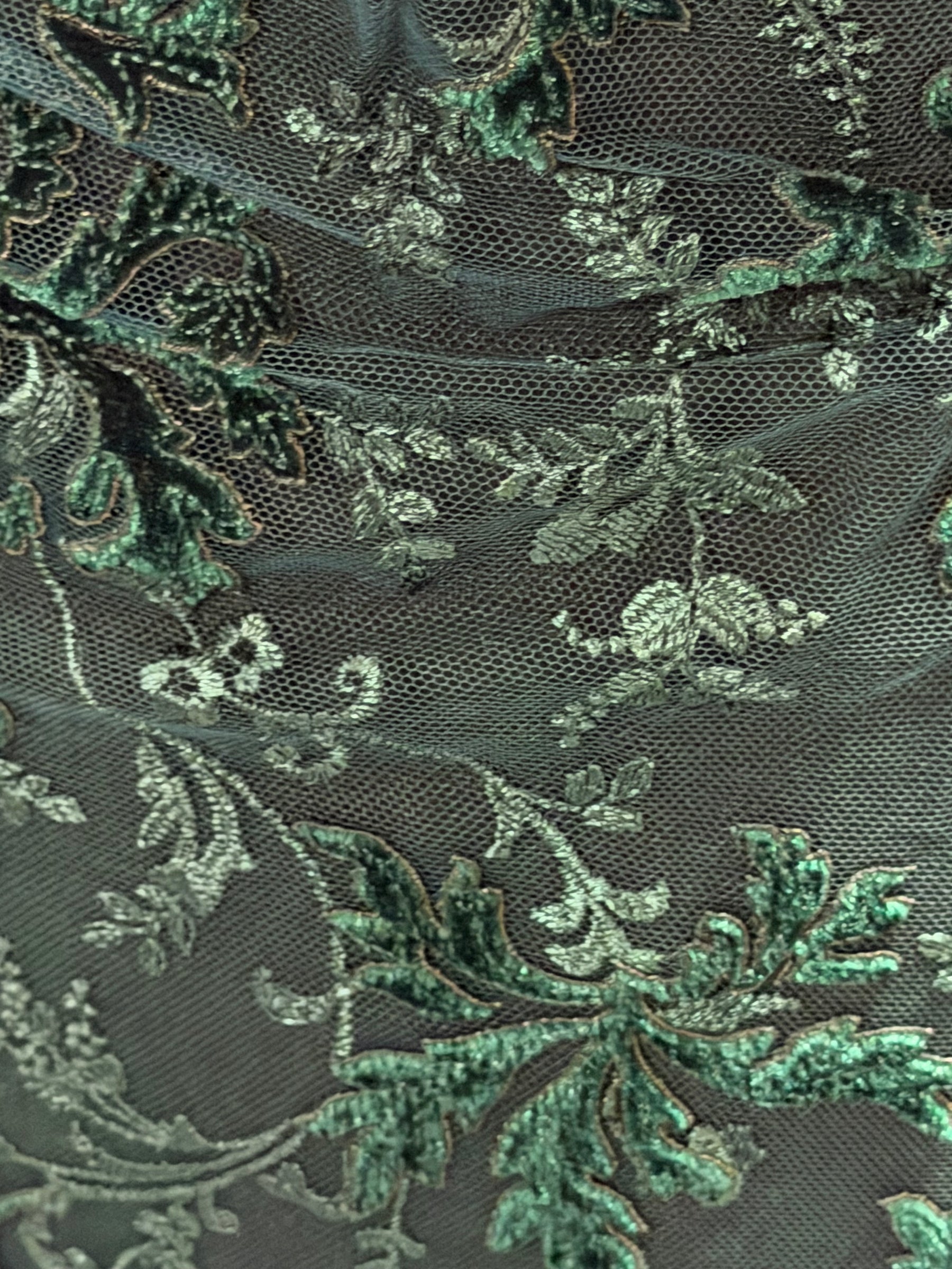 Hunter Green Velvet Embroidery Lace - Madina