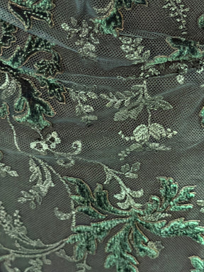 Hunter Green Velvet Embroidery Lace - Madina