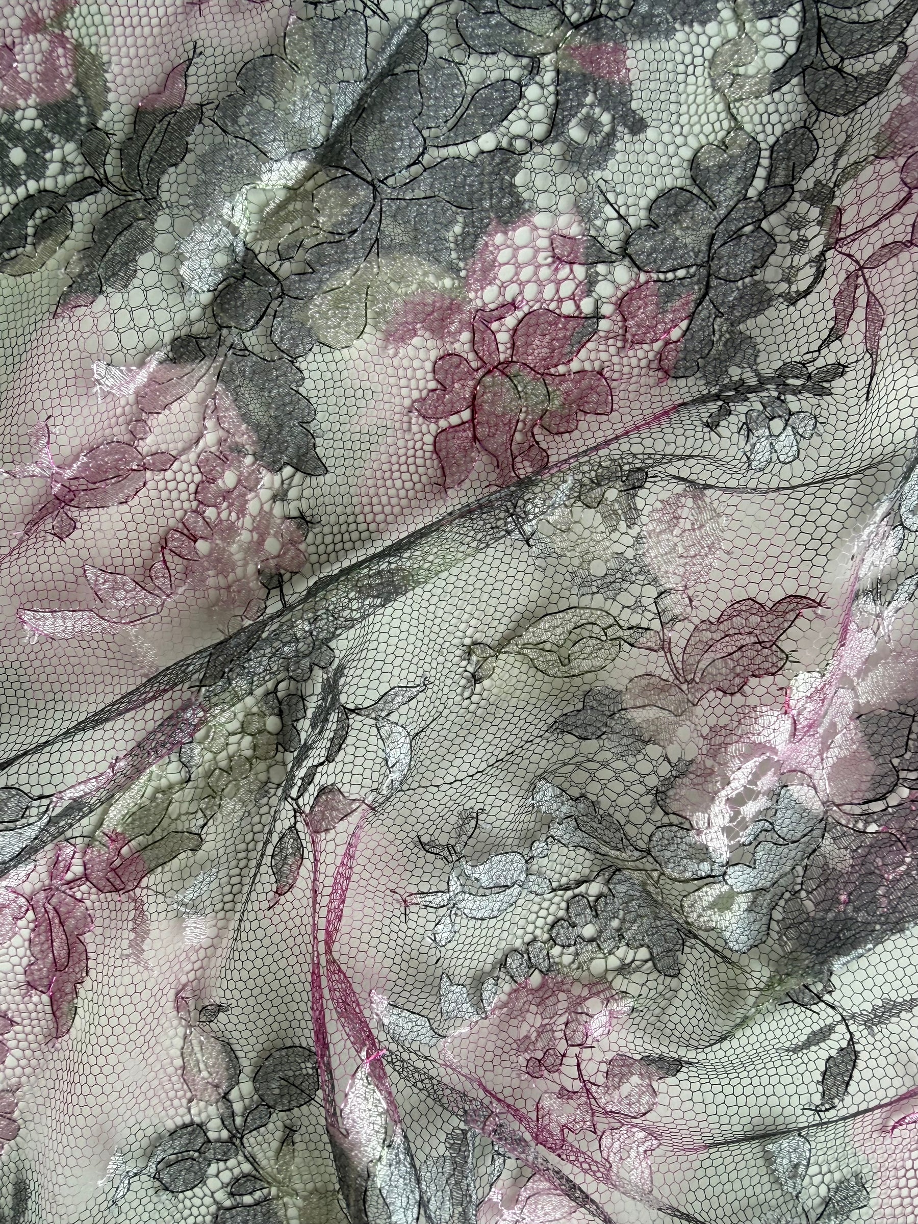 Pink & Mint Printed Chantilly Lace - P192