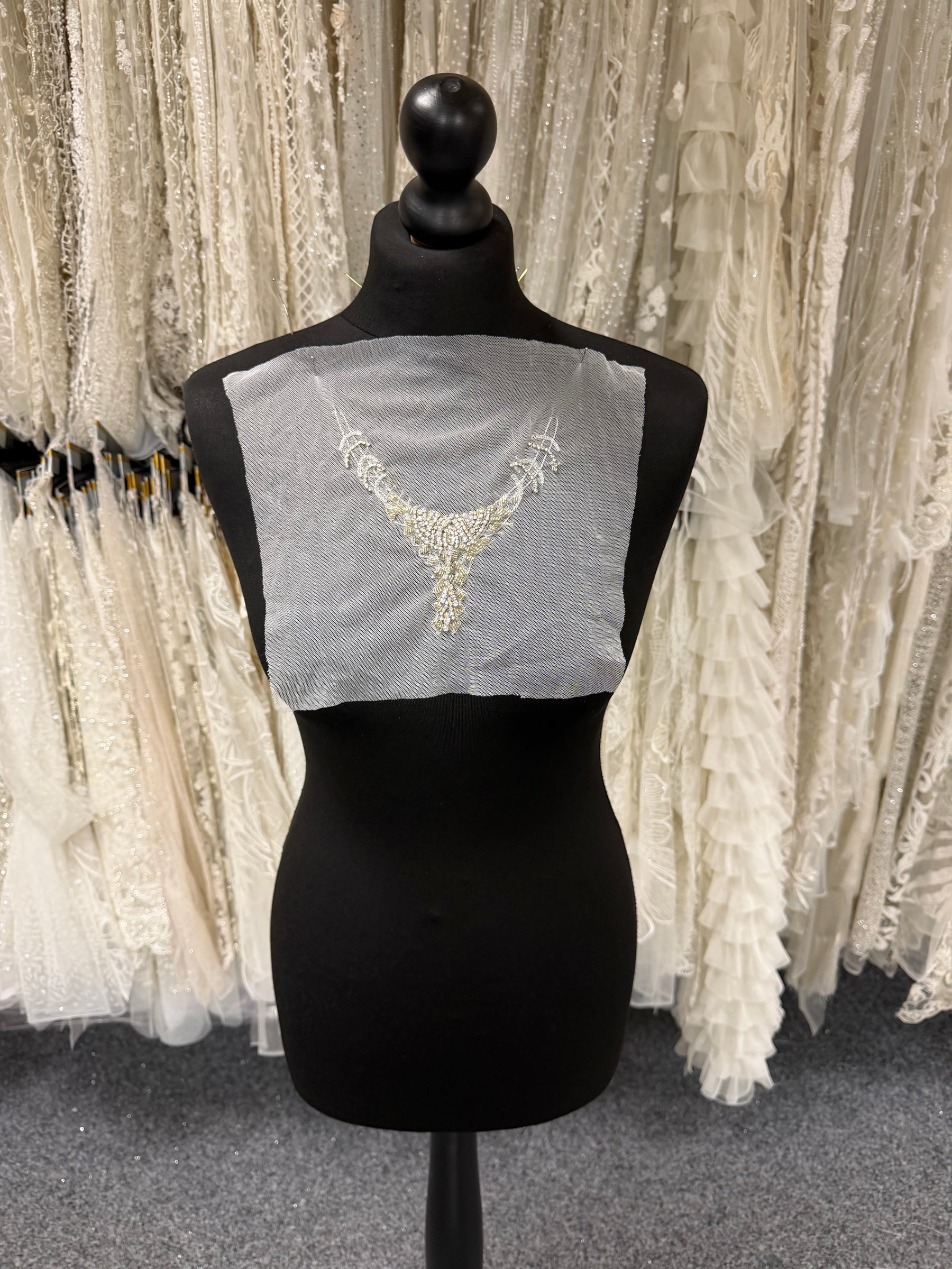 Ivory Beaded Lace Applique - T423