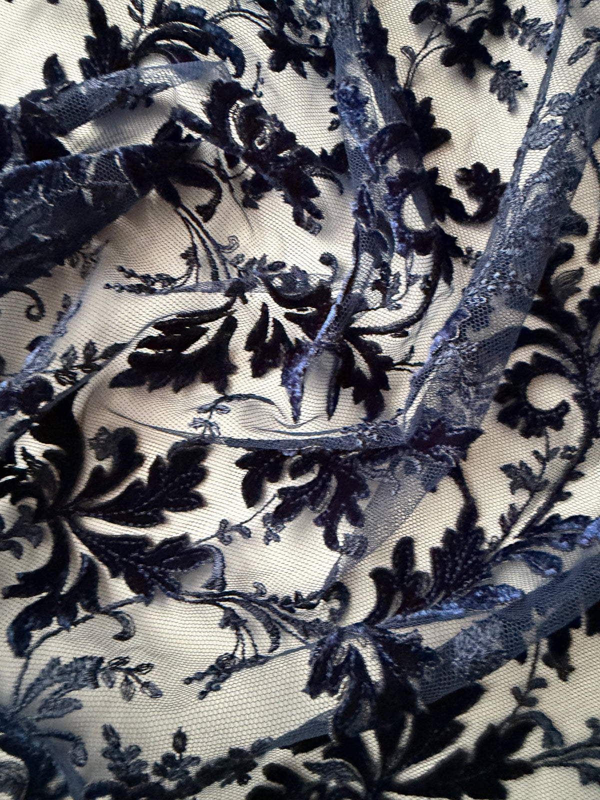 Navy Velvet Embroidery Lace - Madina