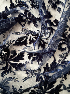 Navy Velvet Embroidery Lace - Madina