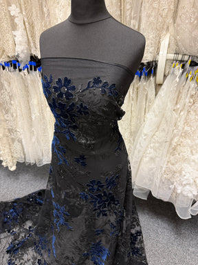 Black and Navy 3D Velvet Lace - EB3056