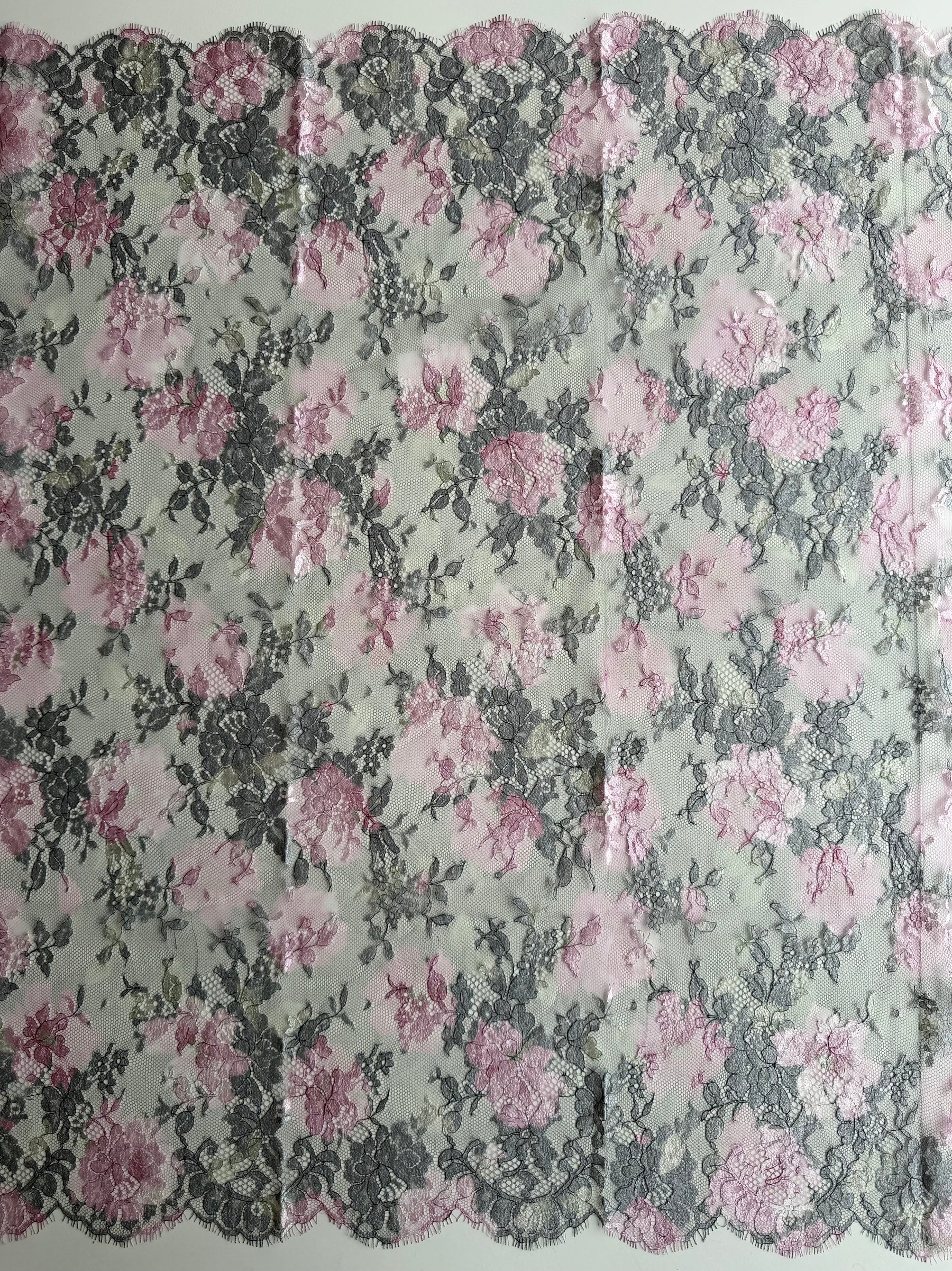 Pink & Mint Printed Chantilly Lace - P192