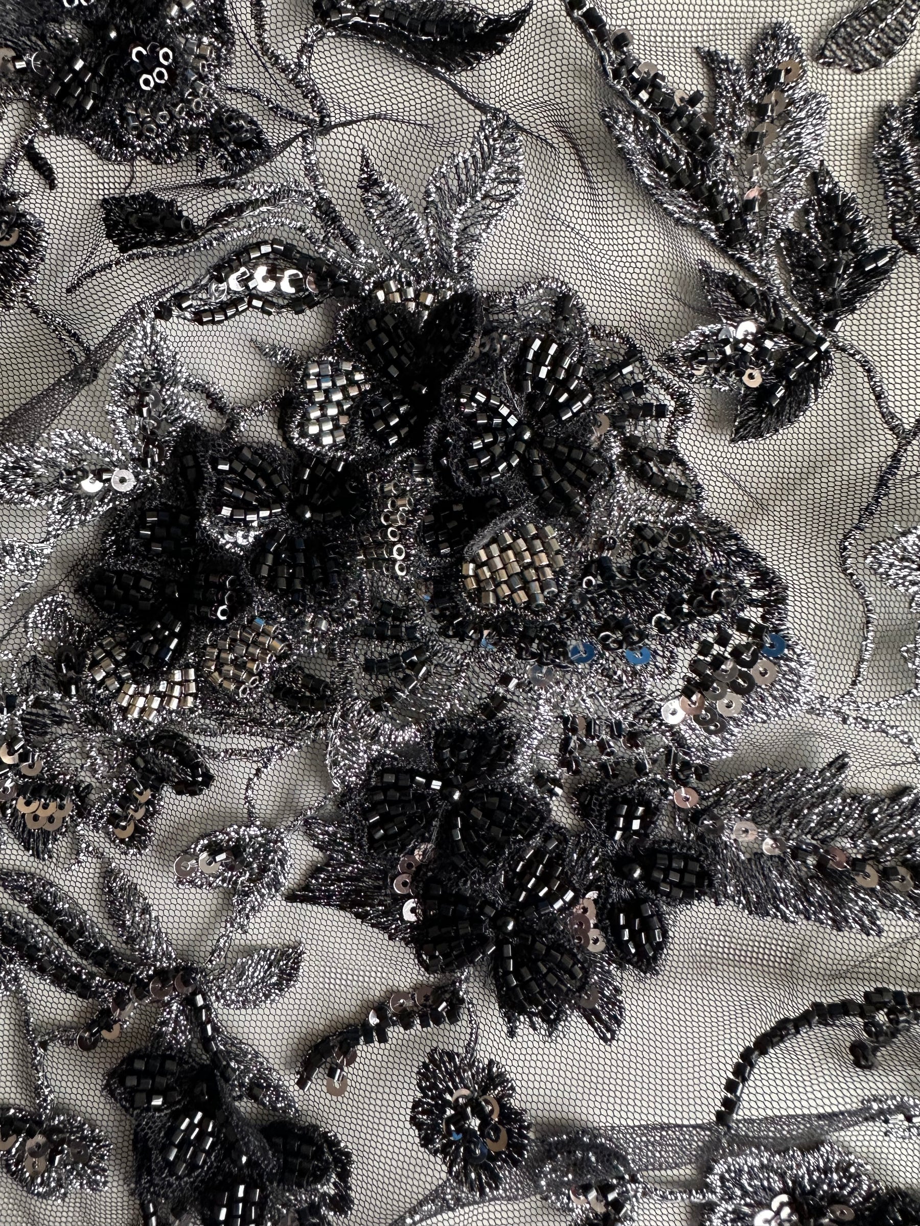 Black & Silver Embroidered Lace - Aretha