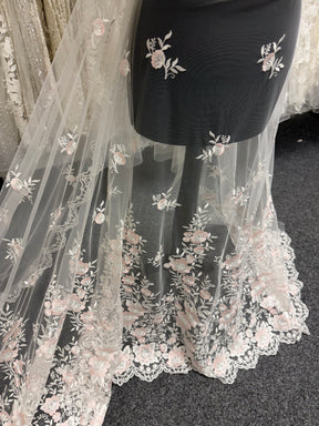 Ivory and Pink Embroidery Lace - EB5032
