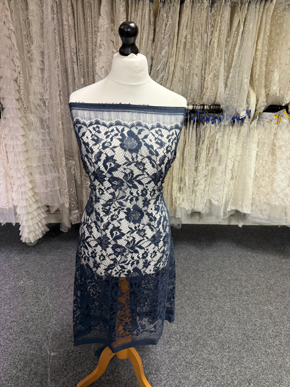 Navy Blue Silk Wool Italian Lace - P269