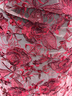 Wine Embroidered Sequin Lace – EB3059