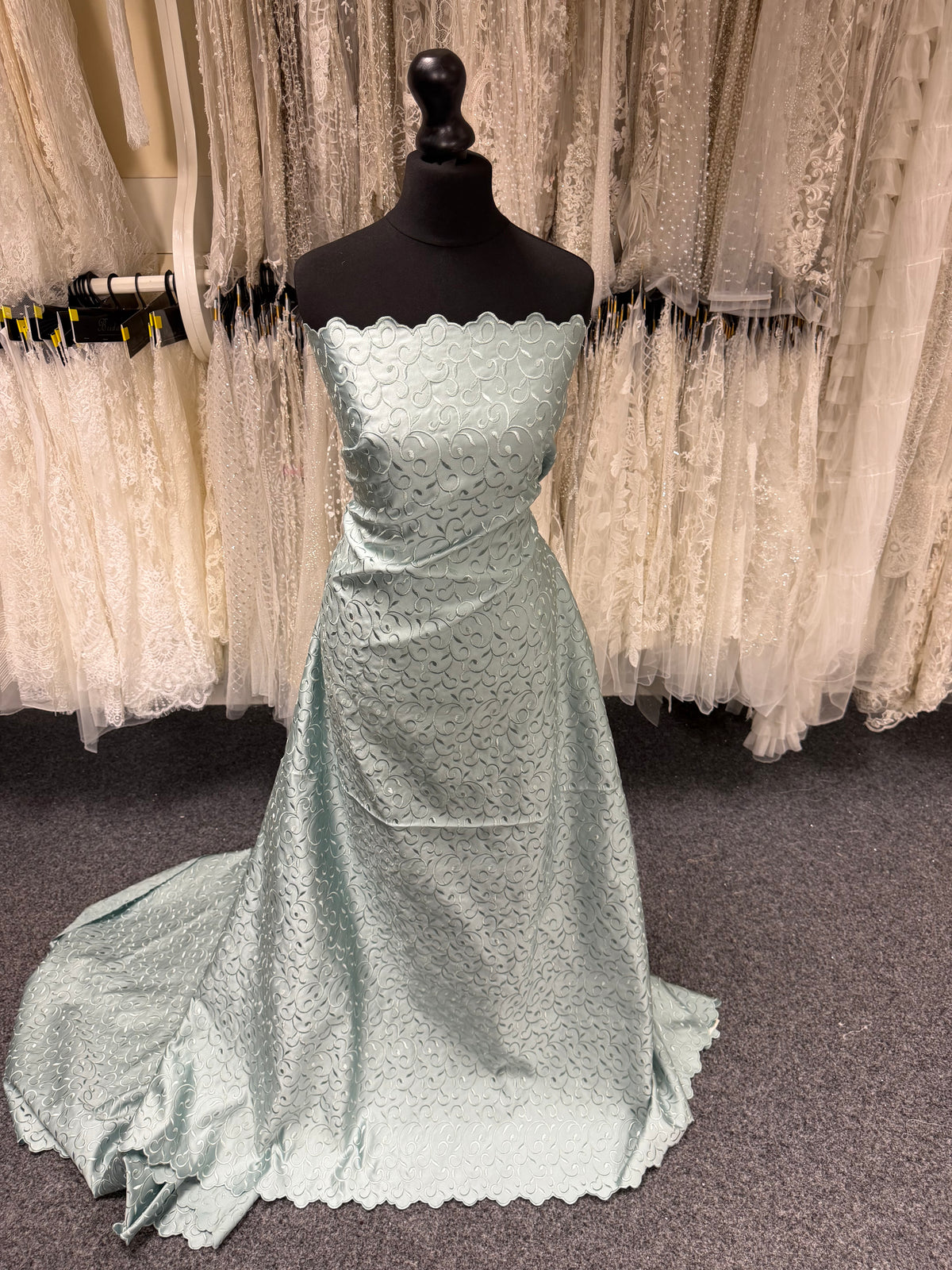 Misty Green Embroidered Duchess Satin - P476