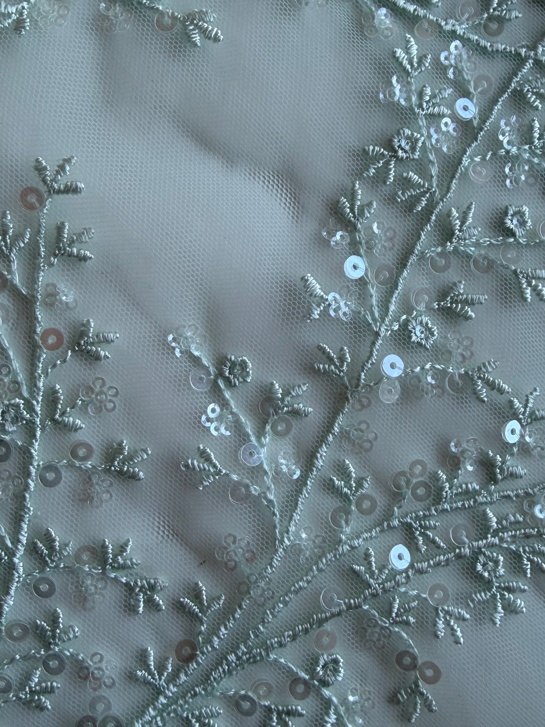 Light Green Sequin Lace - EB3065