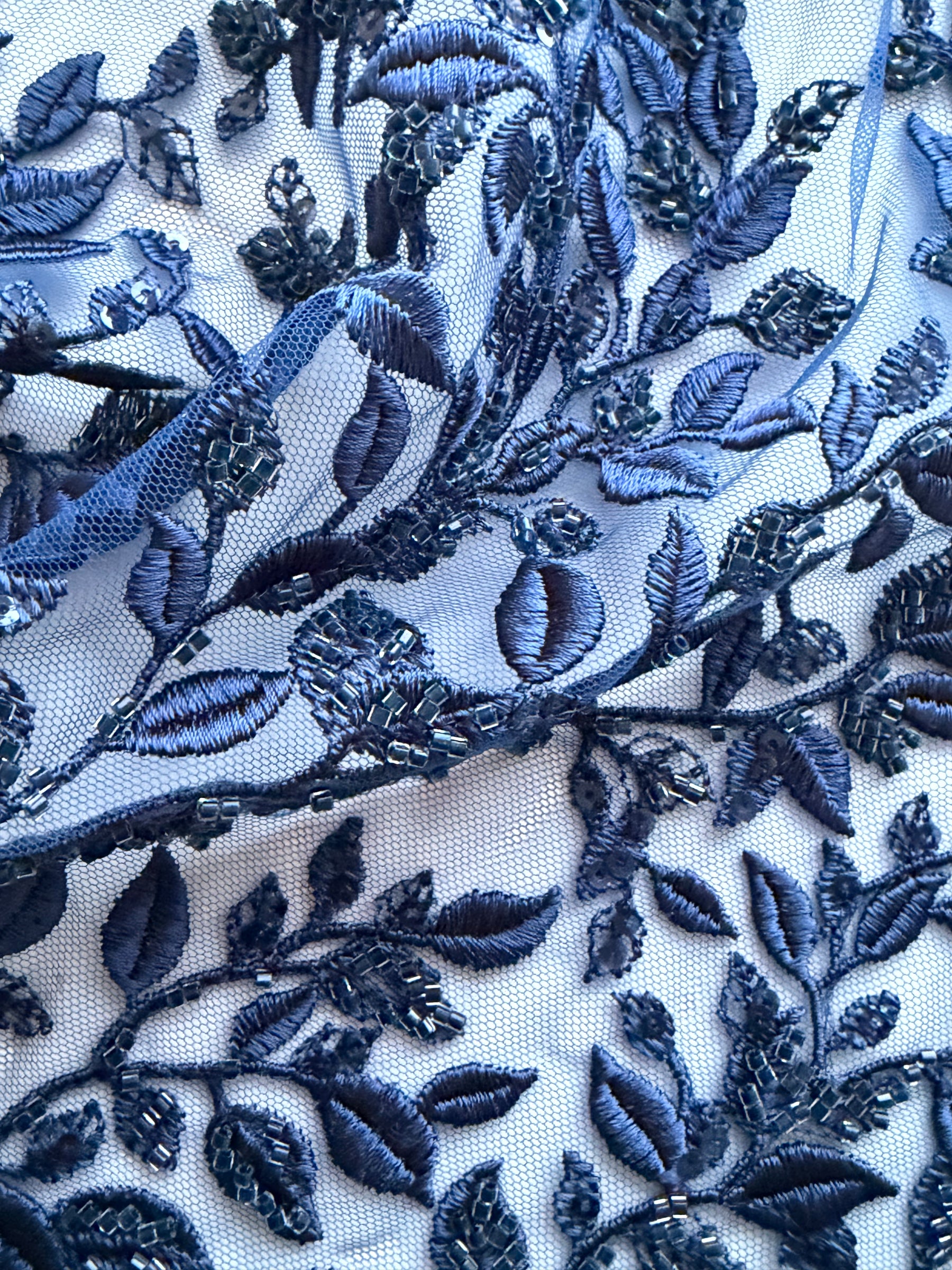 Navy Embroidered Beaded Tulle - EB1058