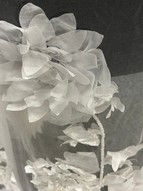 Ivory 3D Emb Beaded Tulle - EB1109