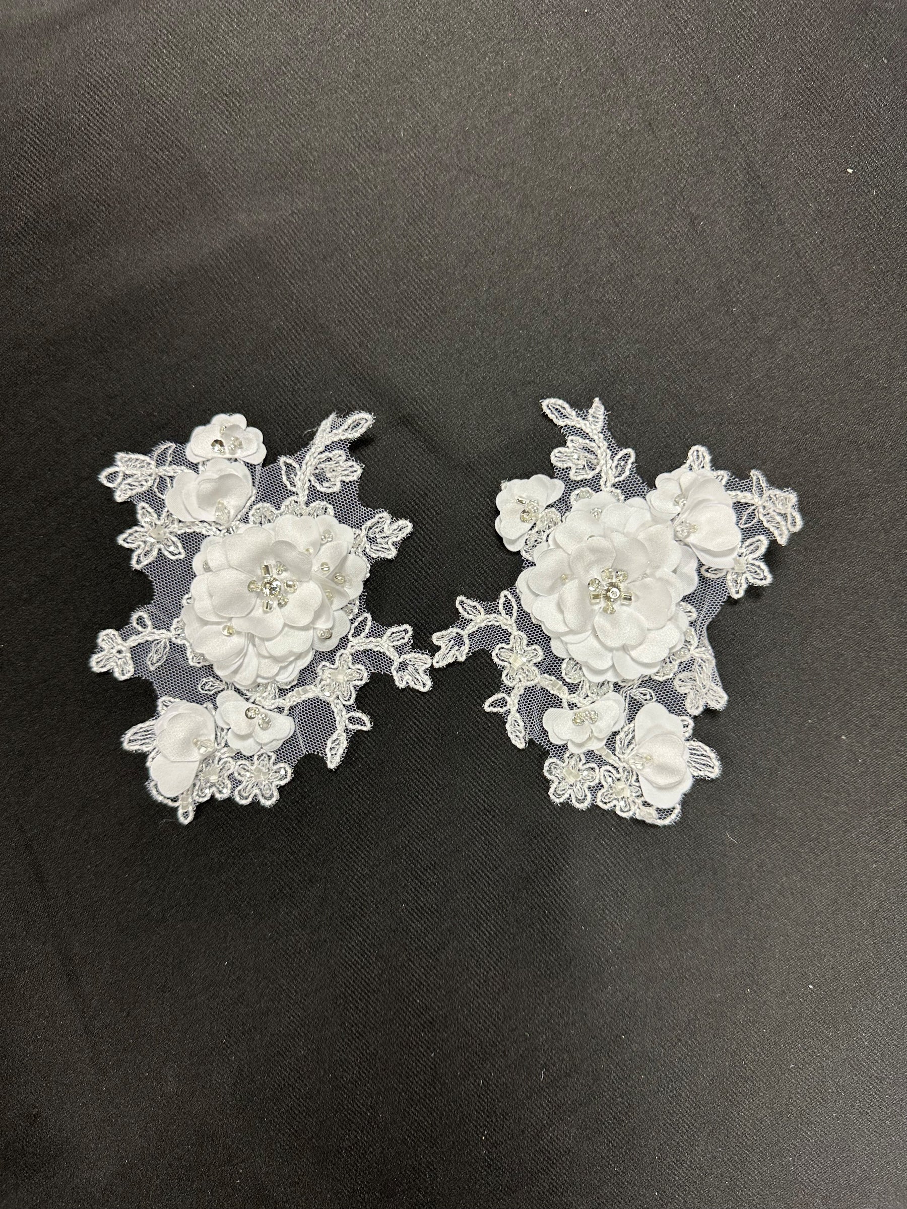 White Beaded 3D Lace Appliques - T286