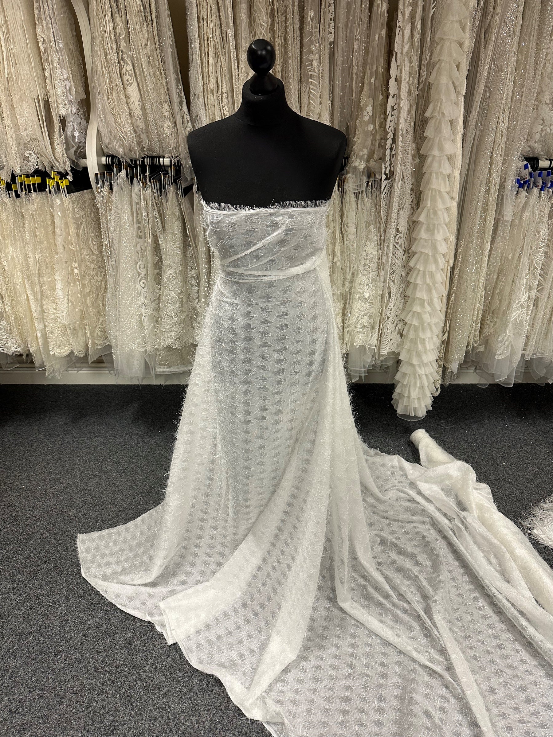 Ivory Shimmer Tassle Fabric - Affection